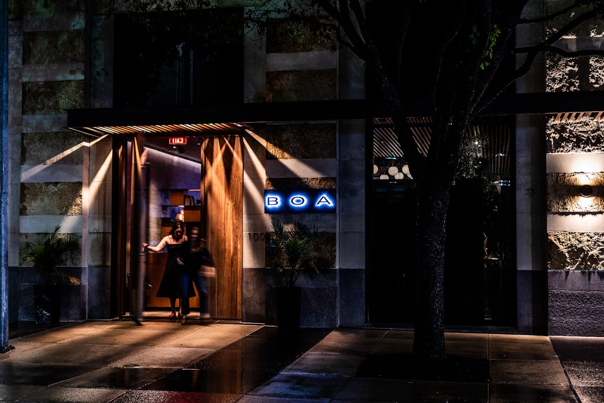 a store front at night