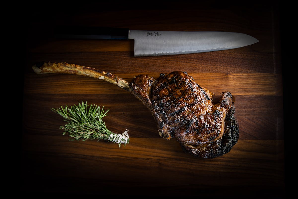 cutting board with steak