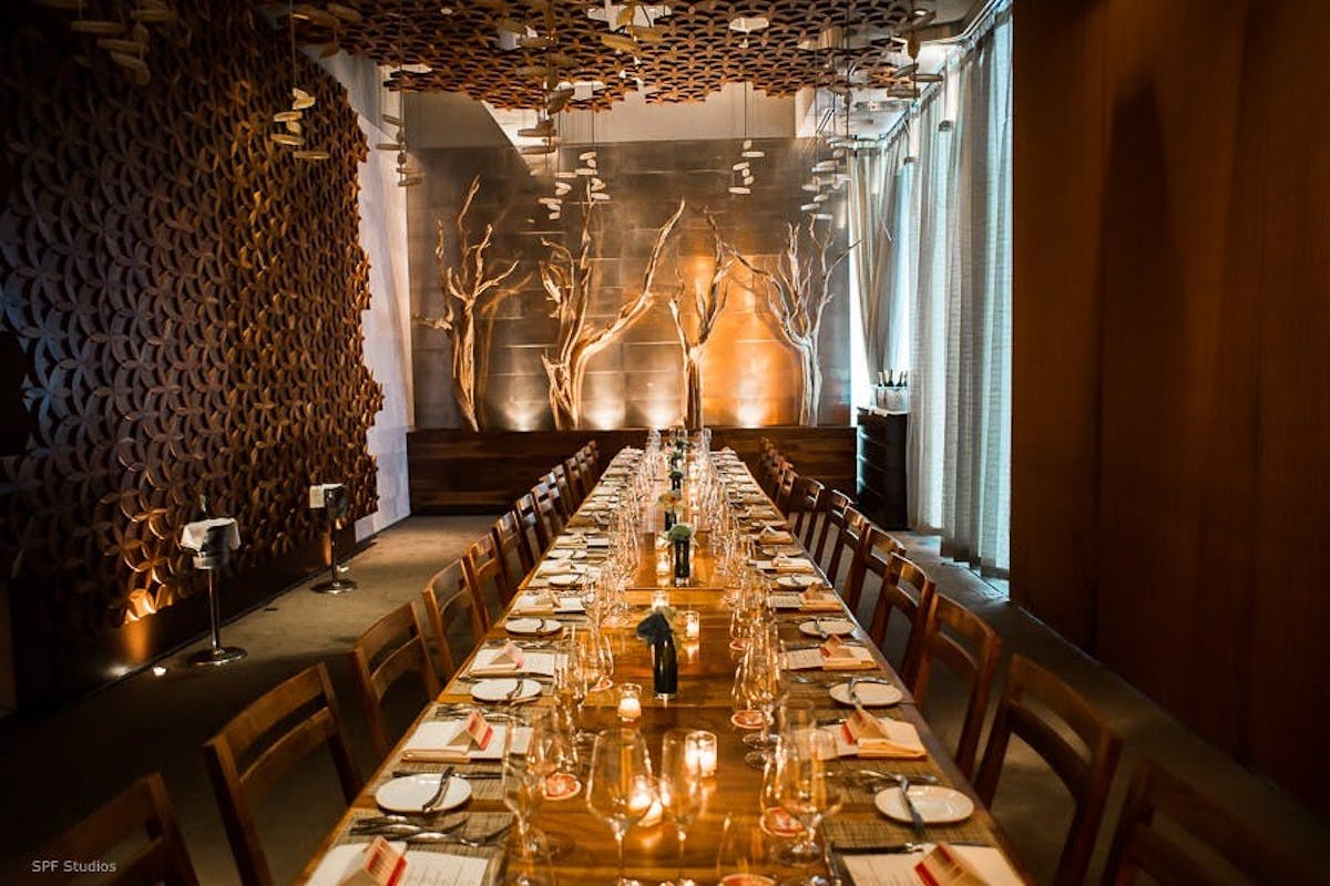 a room with tables and chairs